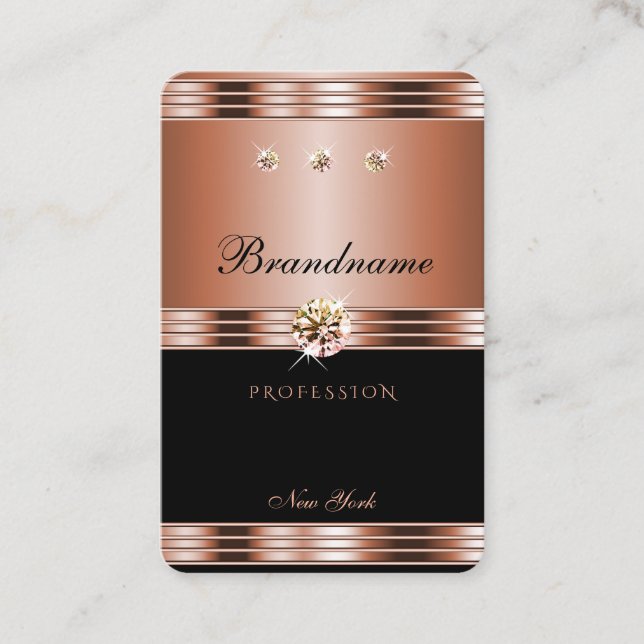 Cartão De Visita Elegante Rosa preto Dourado com Ouros Luxuosos (Frente)