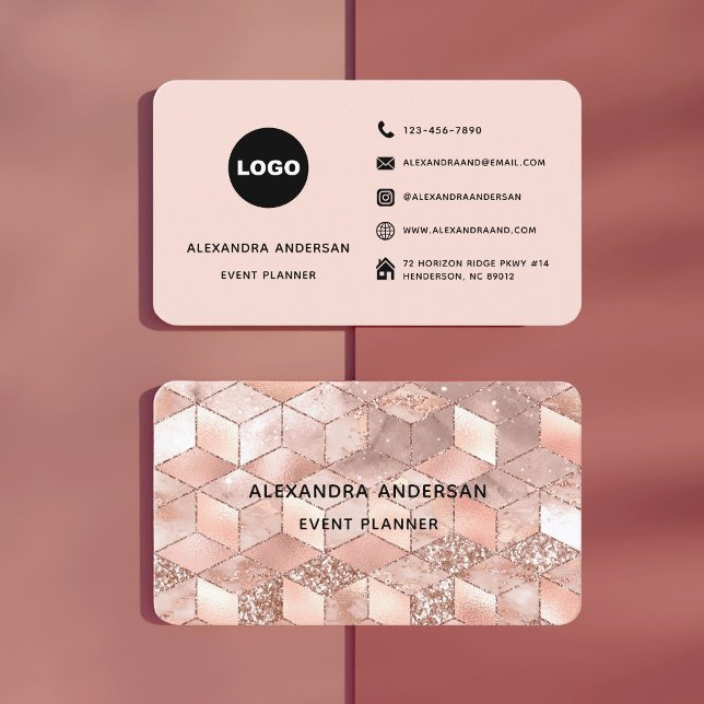 Cartão De Visita Elegante Rosa Rosa Rosa Dourada Diamante Geométric (Elegant Blush Pink Rose Gold Diamond Geometric Business Card)