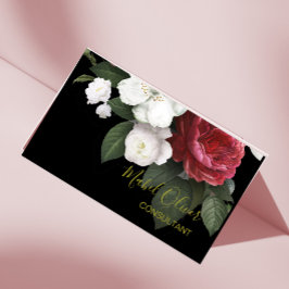 Cartão De Visita Elegante Rosas Borgonha Código QR moderno Dourado