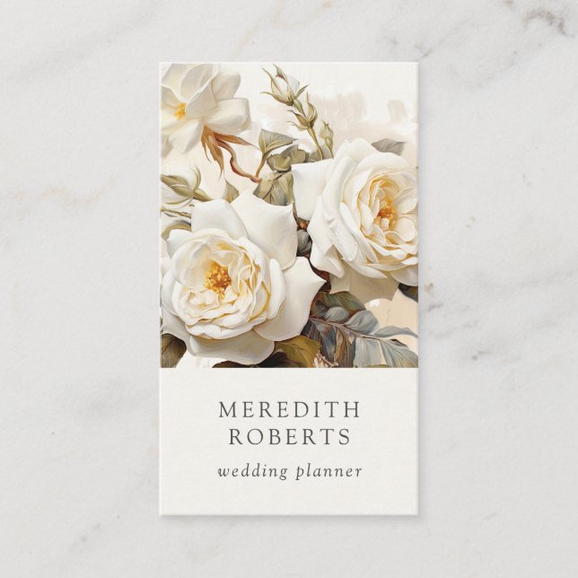Cartão De Visita Elegante Rosas Vintage Branco antigo (Frente)