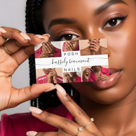 Cartão De Visita Elegante Rótulo de Salão de Unhas Monograma Foto C
