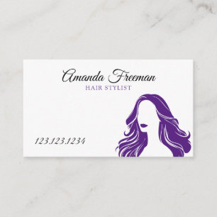 Cartão De Visita Elegante Roxo e Dama Branca Silhouette Hairdresser