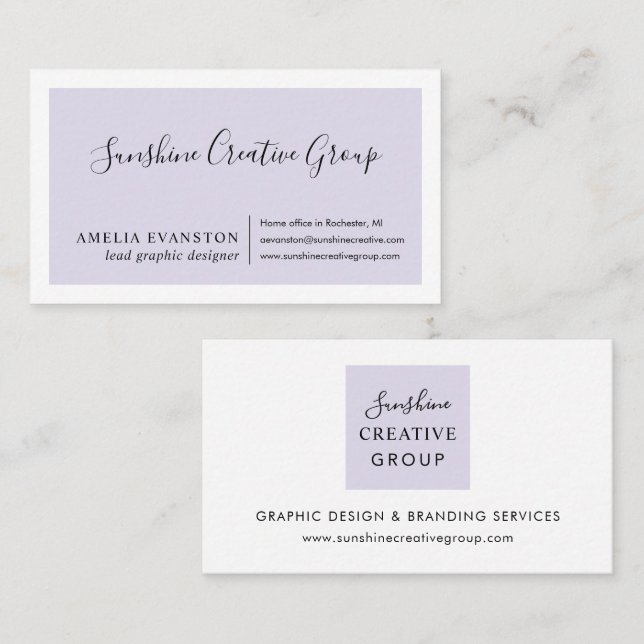 Cartão De Visita Elegante Roxo Lavanda Script Profissional (Frente/Verso)