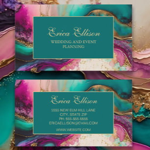 Cartão De Visita Elegante Roxo Rosa Turquesa Dourado Marmorizado