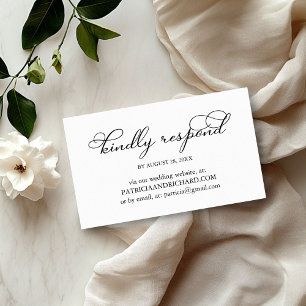 Cartão De Visita Elegante RSVP Online de Casamento com Letra Preta