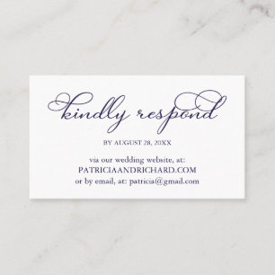 Cartão De Visita Elegante RSVP Online de Casamento em Azul Naval Sc