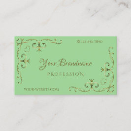 Cartão De Visita Elegante Sage - Cantos do Ornamentado Verde Dourad
