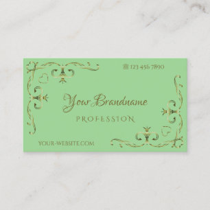 Cartão De Visita Elegante Sage - Cantos do Ornamentado Verde Dourad