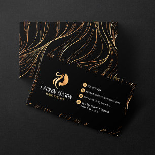 Cartão De Visita Elegante Salão de Cabeleireiro Minimalista Preto D
