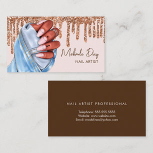 Cartão De Visita Elegante Salão de Design de Artista de Unhas Brilh