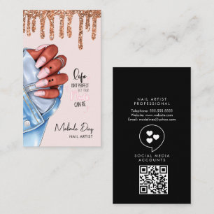 Cartão De Visita Elegante Salão de Design de Unhas Artísticas Brilh
