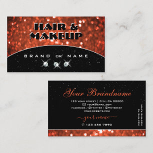 Cartão De Visita Elegante Salmão Laranja Brilho Glitter Preto Chic