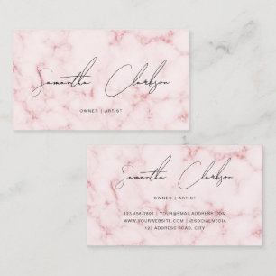Cartão De Visita Elegante Script Escrito à Mão em Mármore Rosa Soft