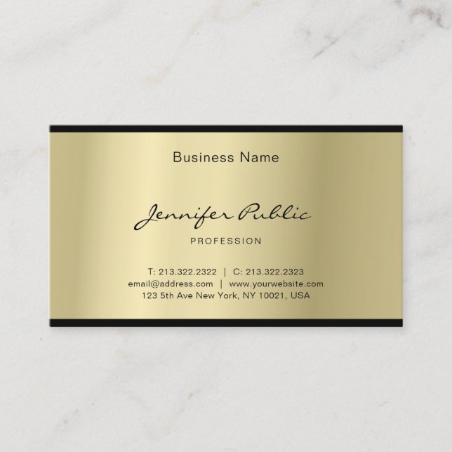Cartão De Visita Elegante Script Glamorous Dourado Professional Cle (Frente)