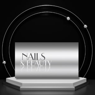 Cartão De Visita Elegante Silver Modern Mirror Letters with Photo