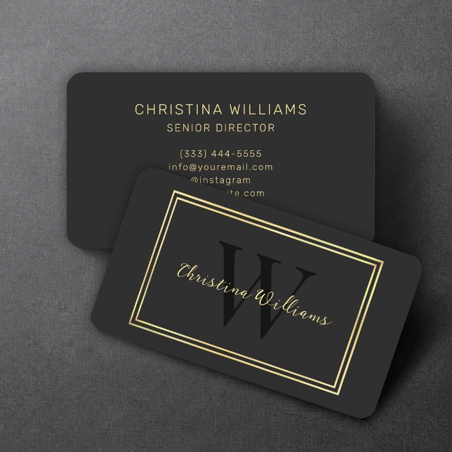 Cartão De Visita Elegante Simples e Dourado Negro (Black Gold Simple Modern Minimalist Elegant Business Card)