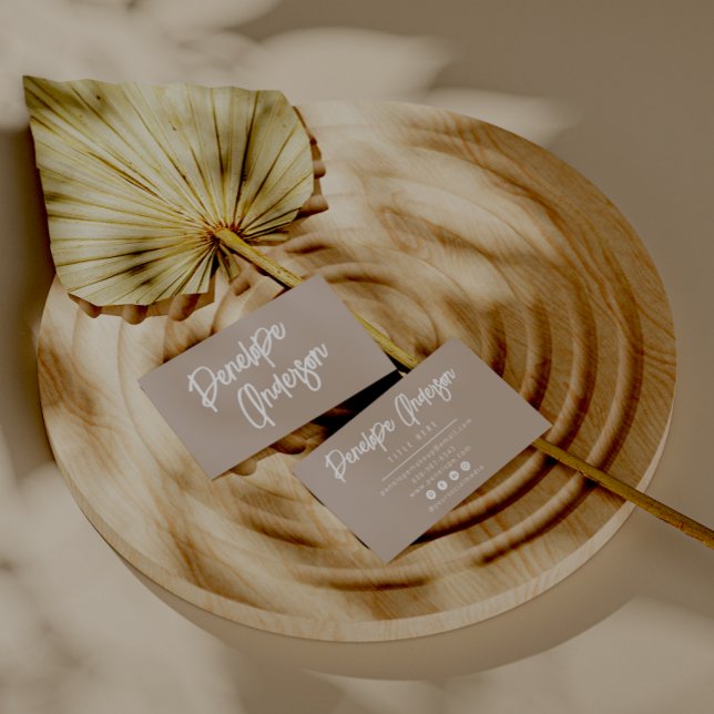 Cartão De Visita Elegante Simples Taupe Neutral Boho Moderno (Criador carregado)