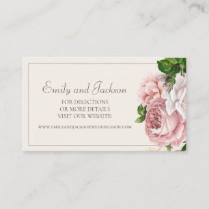 Cartão De Visita Elegante Site de Casamento Floral Rosa Bege