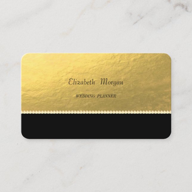 Cartão De Visita Elegante Sofisticado,Falso Ouro,Pérolas,Preto (Frente)