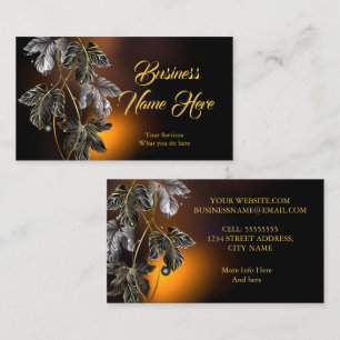 Cartão De Visita Elegante Sofisticado Folhas Preto Dourado Bronze R
