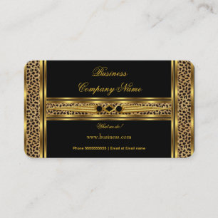 Cartão De Visita Elegante Sophisticado Ouro Preto Leopardo Jóia