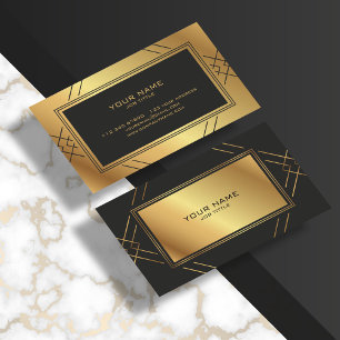 Cartão De Visita Elegante Stripes Ouro E Monograma De Padrão Preto
