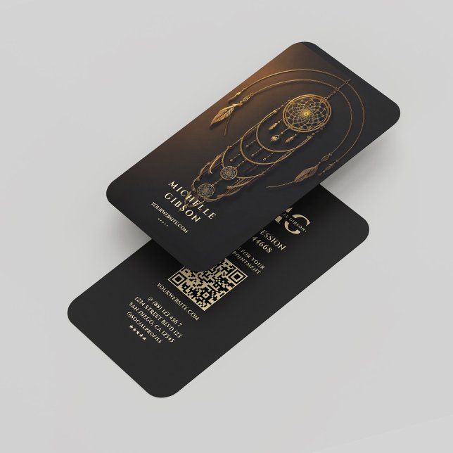 Cartão De Visita Elegante Tarot Monograma Dourado Drecher (Elegant Modern Tarot Monogram Black Gold Business Card
)