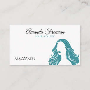 Cartão De Visita Elegante Teal & White Lady Silhouette Hairdresser