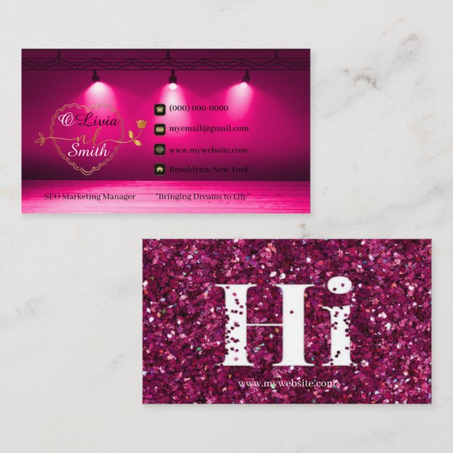 Cartão De Visita Elegante Tendy Hot Pink Dourado Girly Rosa Hi Glit (Frente/Verso)