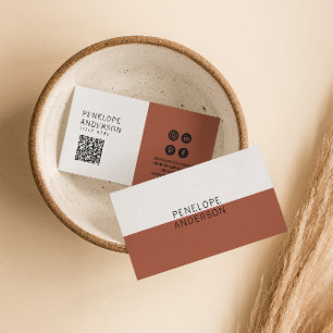 Cartão De Visita Elegante Terracotta Minimalista Código QR Moderno