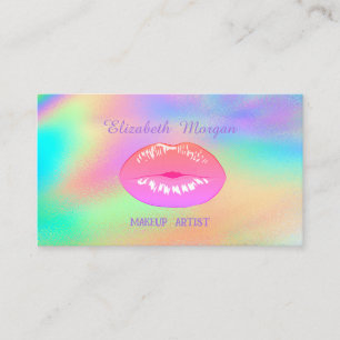 Cartão De Visita Elegante Trendy Lábios Rainbow Holographic