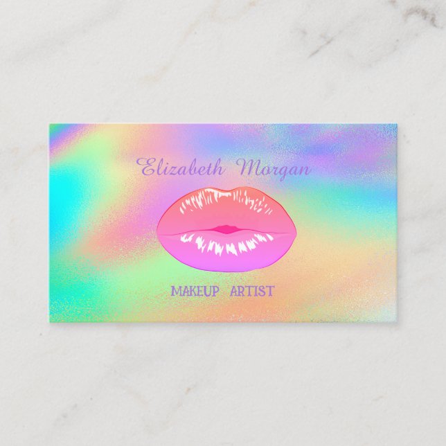 Cartão De Visita Elegante Trendy Lábios Rainbow Holographic (Frente)
