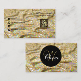 Cartão De Visita Elegante Trendy Monograma Girly Dourada Satin Glit