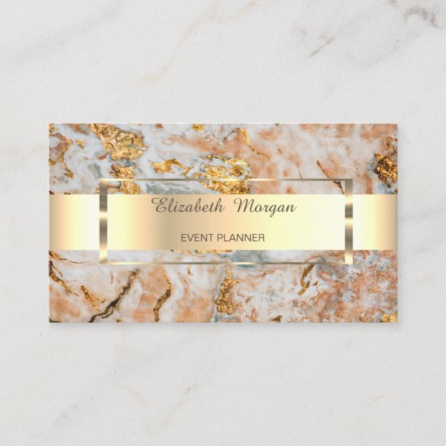 Cartão De Visita Elegante Trendy Professional Dourado Stripe Marble (Frente)