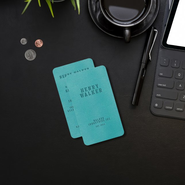 Cartão De Visita Elegante Turquoise Faux Vegan Leather (Criador carregado)