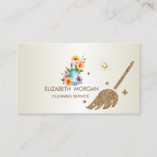 Cartão De Visita Elegante Vassoura com Brilho e Frasco de Spray Flo