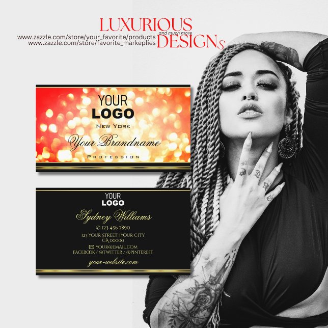 Cartão De Visita Elegante vermelho Dourado brilhante Logotipo preto (Criador carregado)