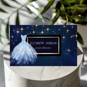 Cartão De Visita Elegante vestido azul com glamour moderno
