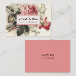Cartão De Visita Elegante Vintage Floral Rosa