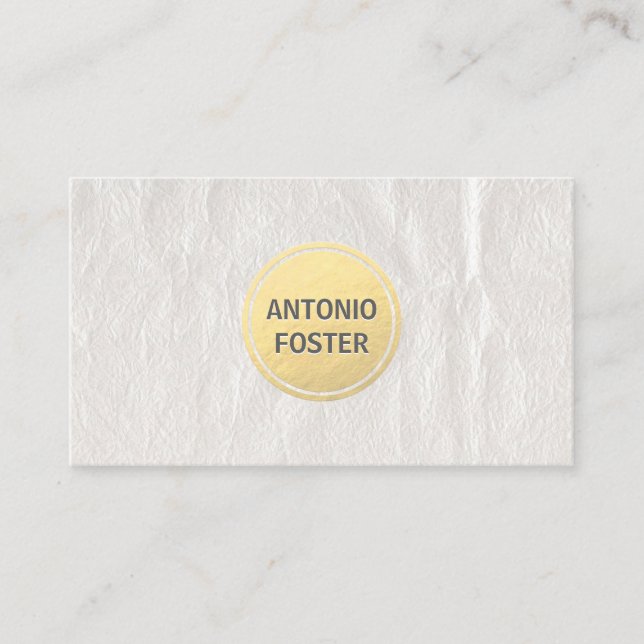 Cartão De Visita Elegante White Winkled Paper Dourado Circle Design (Frente)