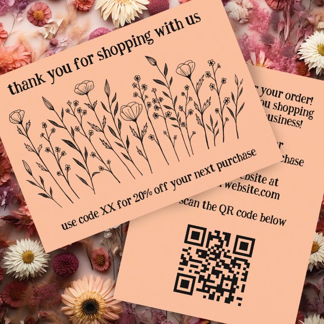Cartão De Visita Elegante Wildflower ORDER OBRIGADO A VOCÊ Código Q (Elegant Wildflowers ORDER THANK YOU QR Code Thank you for your Business Card Discount  Postcard
)