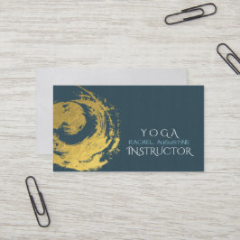 Cartão De Visita Elegante YOGA Azul e ZEN Dourado Símbolo Brushstro