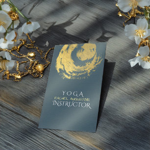 Cartão De Visita Elegante YOGA Blue & Dourado Símbolo ZEN Brushstr