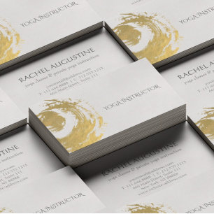 Cartão De Visita Elegante YOGA Gold Foil Brushstrokes Símbolo ZEN