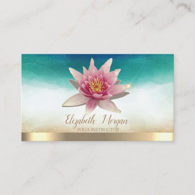 Cartão De Visita Elegante Yoga Instrutor Watercolor Lotus (Frente)