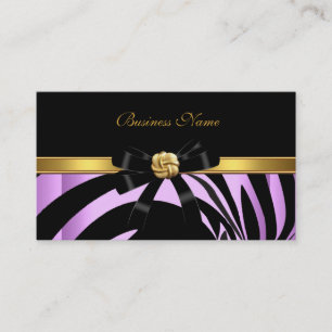 Cartão De Visita Elegante Zebra Preto Lilás Dourado Joia Arco