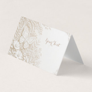 Cartão De Visita Eleganter Papercut Schmetterling mit Blumenrahmen