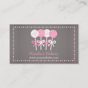 Cartão De Visita Elegantes Cake Pops de Bolo Branco Rosa Padaria Ci