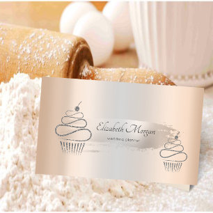 Cartão De Visita Elegantes Cupcakes com Brilho, Traço de Pincel Pra