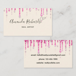 Cartão De Visita Elegantes Diamantes Pingando Rosa